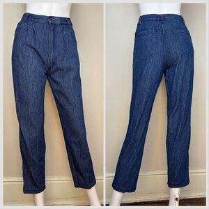 Vintage 1970s Ribbed Dark Denim Pleated Blue Jeans, Sears Jr Bazaar, 25"x27"